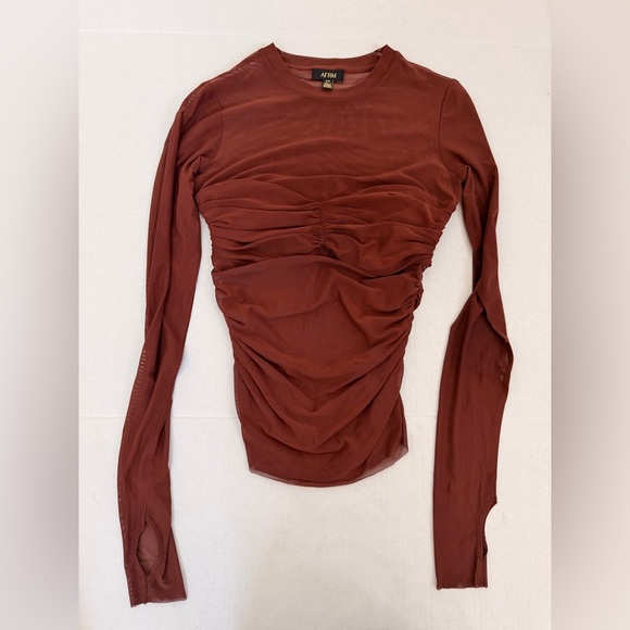 AFRM Sandrine Long Sleeve Ruched Top - Deep Rust - Picture 7 of 7